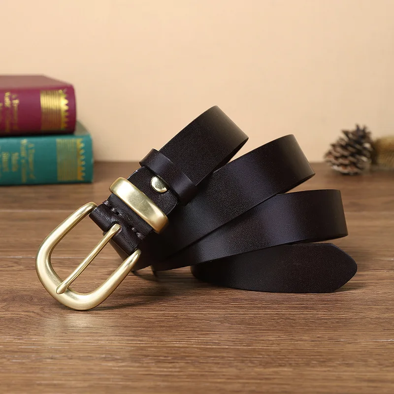 2.8CM Pasek damski Wszechstronny Denim Pierwsza warstwa Czysta skóra bydlęca Moda Retro Trend Miedziana klamra Pasek damski Prawdziwa skóra