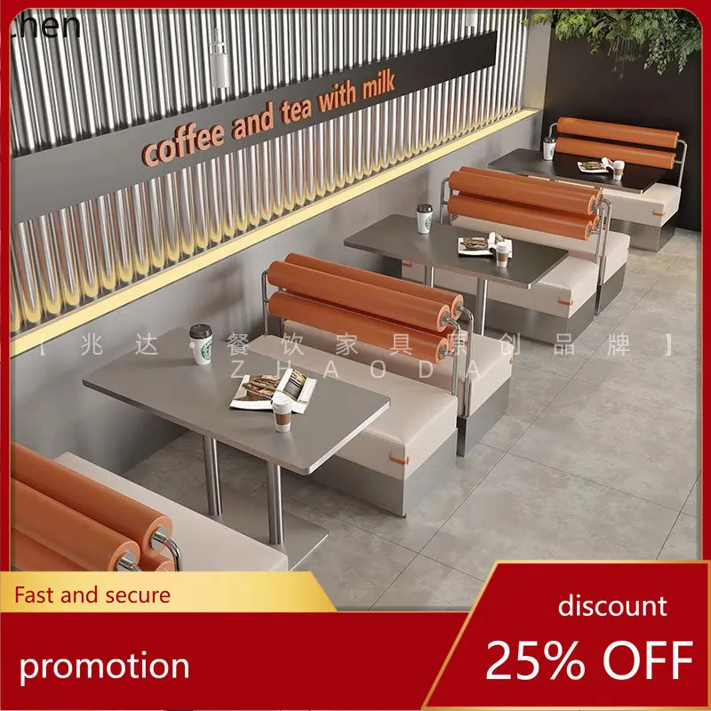 

HXL Coffee Shop Stainless Steel Table BBQ Shop Seat Cushion Sofa Dining Table and Chairs