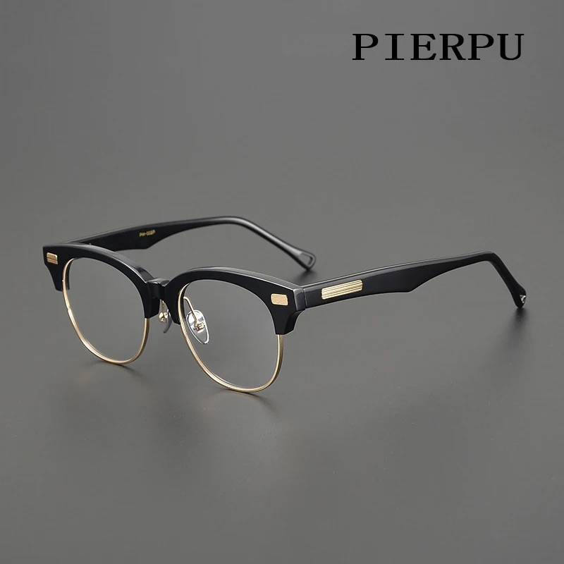 

Vintage Titanium Acetate Half Frame retro eyewear Men Luxury brand Designer Myopia reading Women Prescription Optical Glasses