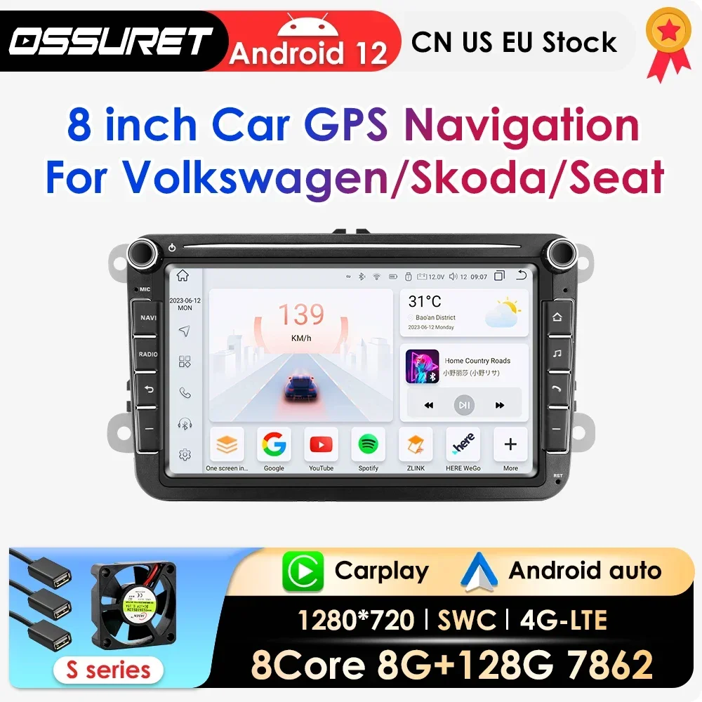 Carplay Android 12 Car Radio multimedia Player Audio Stereo GPS Navi For VW POLO GOLF 5 PASSAT SKODA SEAT TOURAN TIGUAN JETTA