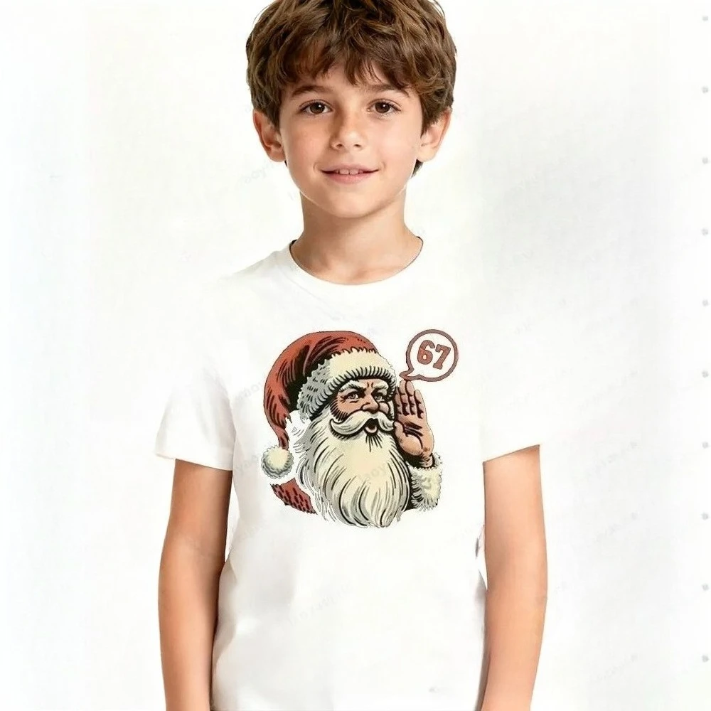 جديد مضحك ستة سبعة 67 ميمي تصميم تي شيرت ريترو سانتا كلوز 67 قميص مطبوع الأولاد عيد الميلاد هدية فريدة ملابس الاطفال عيد الميلاد القمم #2