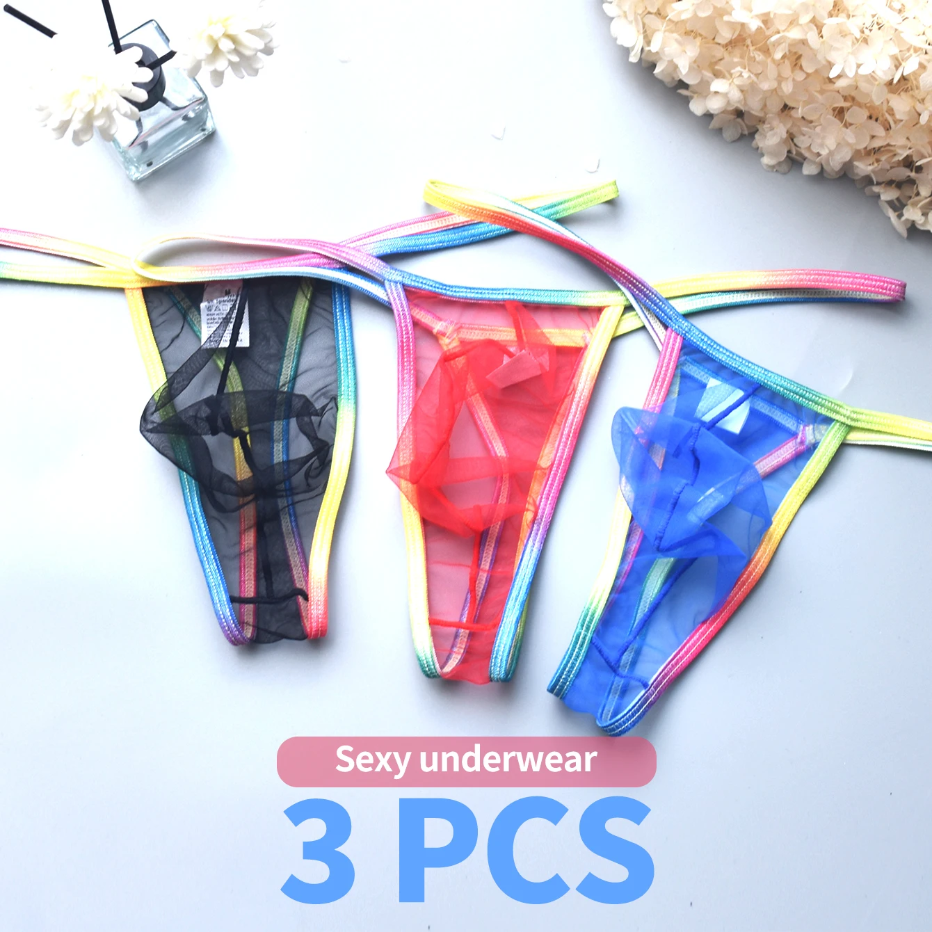 

3 шт., мужские стринги с низкой талией, нижнее белье, сексуальные прозрачные мешочки, эластичные соблазнительные прозрачные мужские трусы