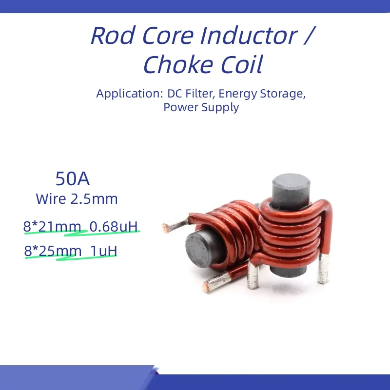 5 PCS/Lot R68 50A High Current Rod Core Inductor 0.68uH 1uH DIP Choke Coil For DC Filter Energy Storage