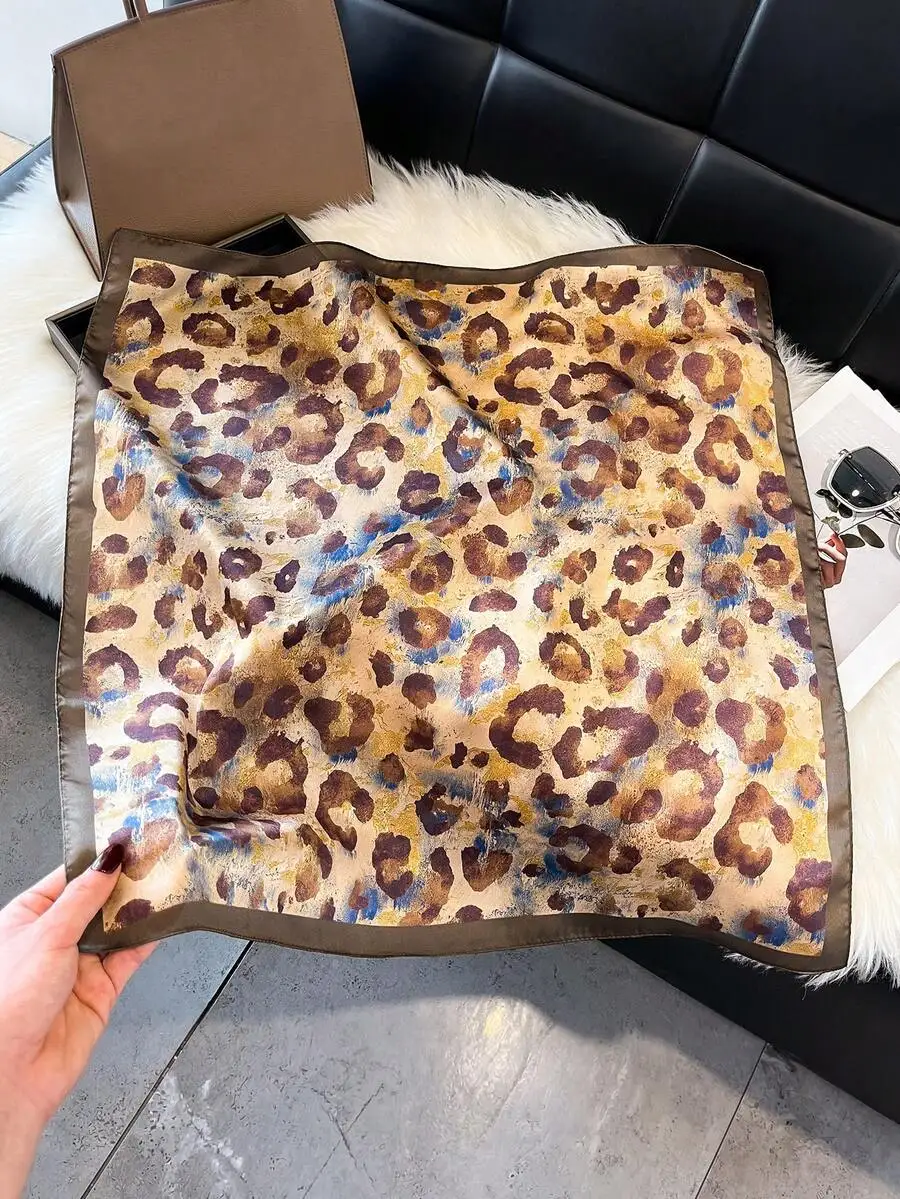 

Elegant Vintage Leopard Print 70cm Silk Like Square Scarf Versatile Bandana Waist Belt Hair Accessory