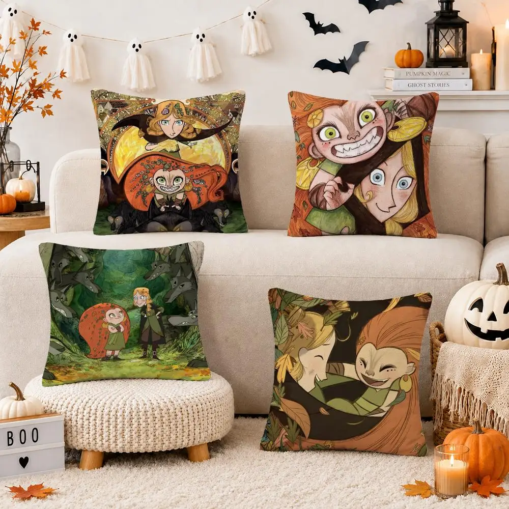 Ireland W-Wolfwalkers Cushion Cover Throw Pillow Covers Decorative Cushion Covers for Sofa Living Room Halloween Decor