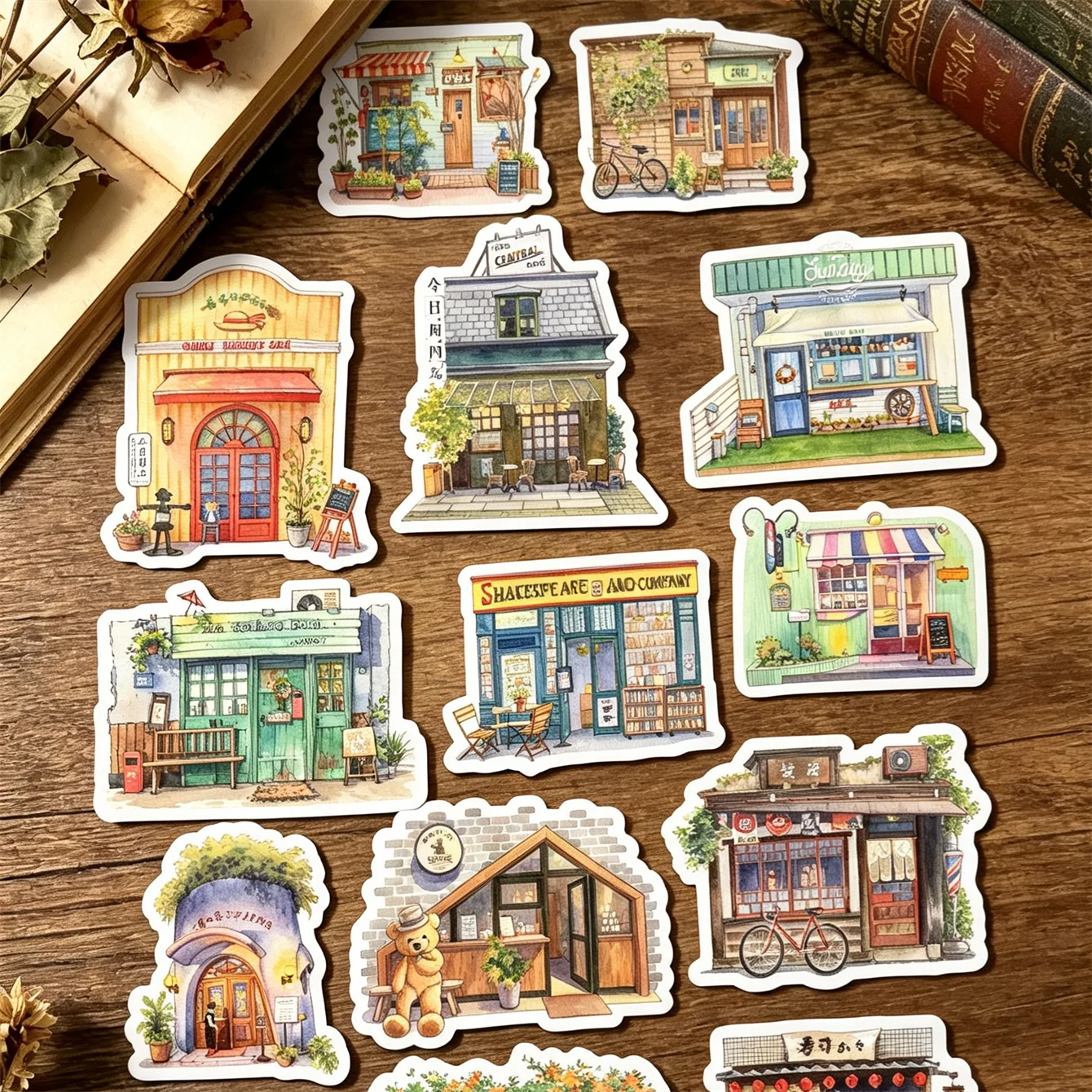 15pcs Cute Fashion Building store Stickers Decoration Laptop  Phone Skateboard Waterproof DIY Sticker Scrapbooking  journaling
