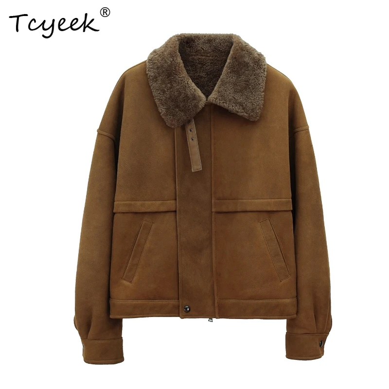 

Tcyeek Real Wool Autumn Winter High End Trendy Square Collar Solid Color Women's Lamb Wool Shearling Fur Coat Fourrures Femme
