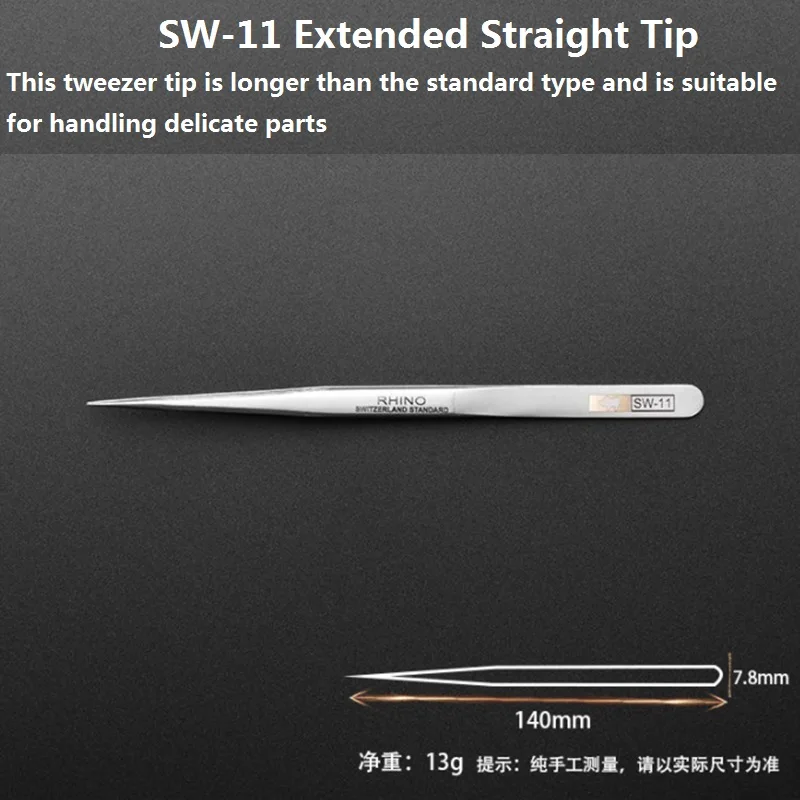 Japanese Rhino SW Series Tweezers Anti-Magnetic Anti-Acid High Hardness Straight Elbow Tweezer For Repair Mobile Phone Watch