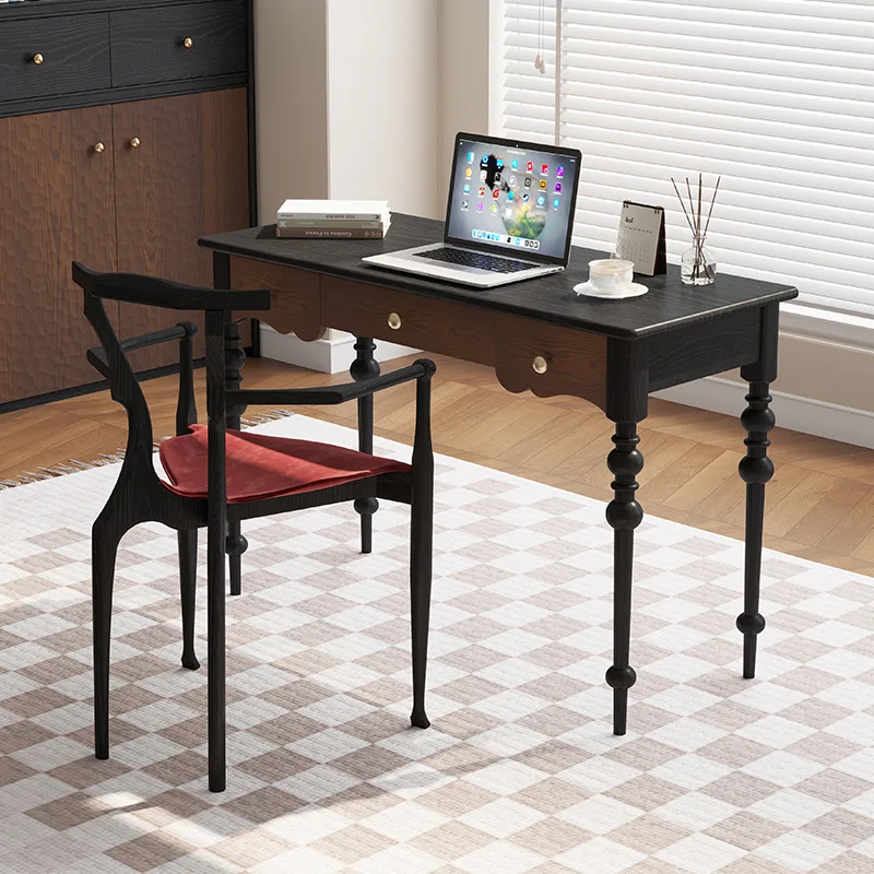 

French light luxury cream style solid wood desk small apartment home desk designer high sense American retro