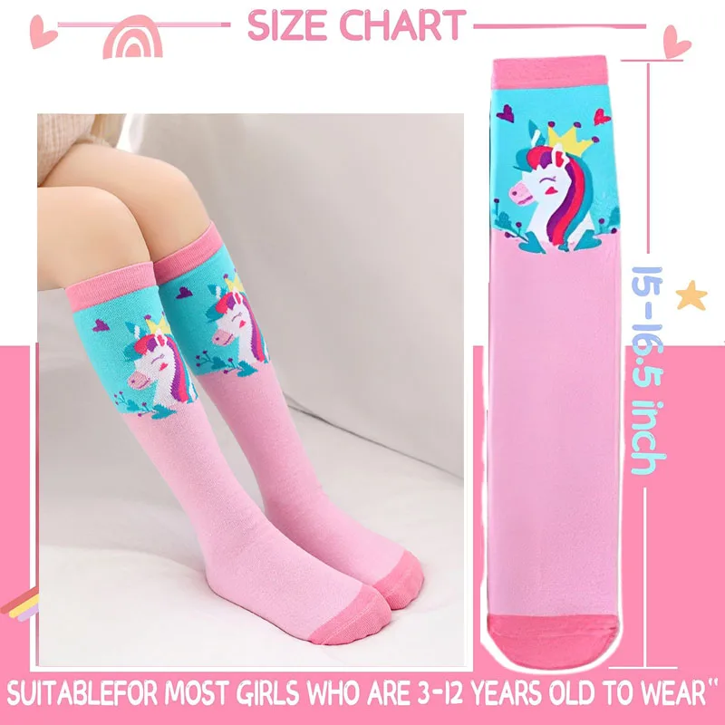 Children\'s Socks Cotton Girls Knee High Socks Rainbow Cute Cartoon Long Knee Socks Kids Dance Socks Toddler Girl Long Tube Sock