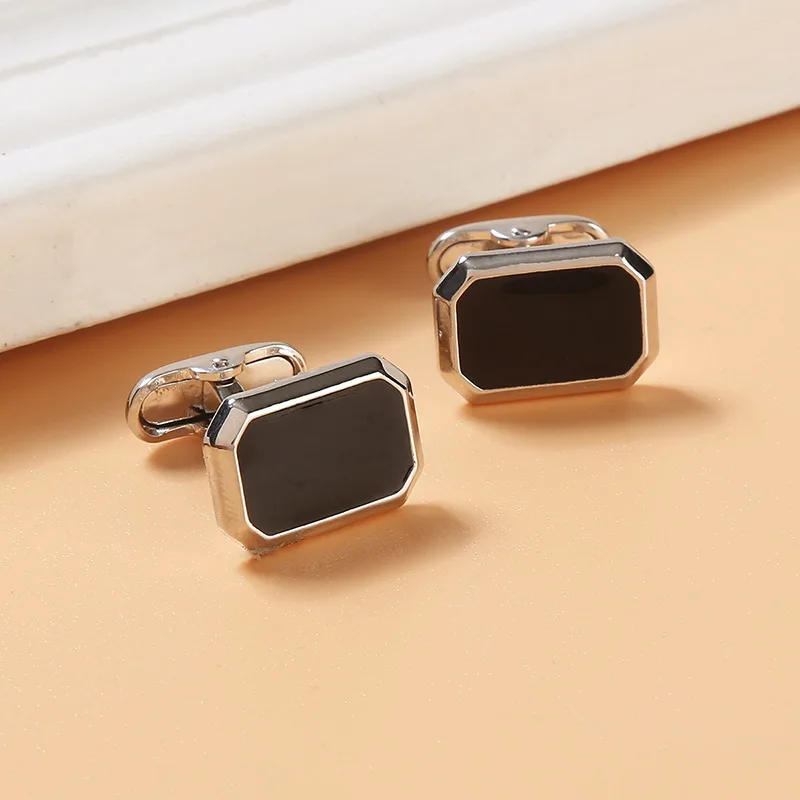 Classic Black Cufflinks for Men Simple Style Square Shape Enameled Sleeve Button High End Alloy Formal Dress Shirt Cuff Links