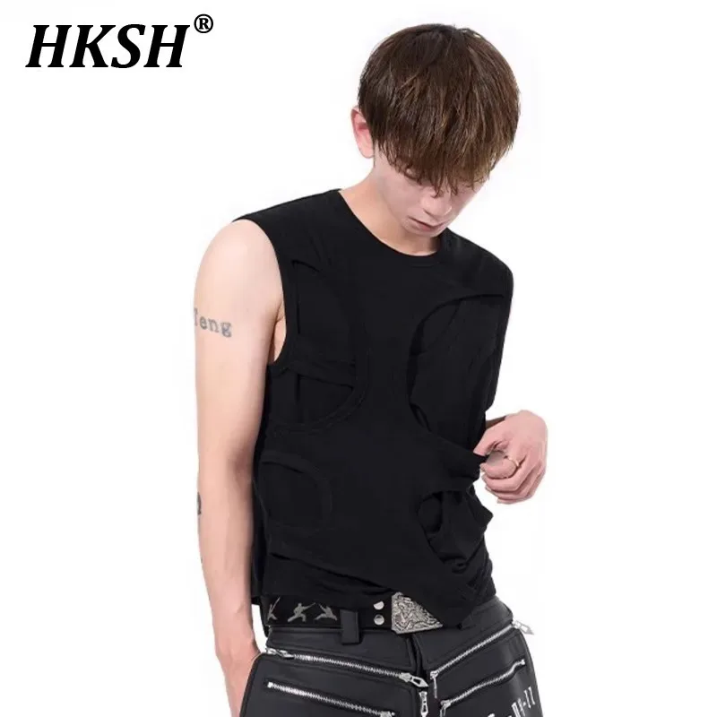 

HKSH Summer New Men Tide High Street Элегантный модный нишевый жилет Однотонный свободный шикарный повседневный топ без рукавов с круглым вырезом HK6390