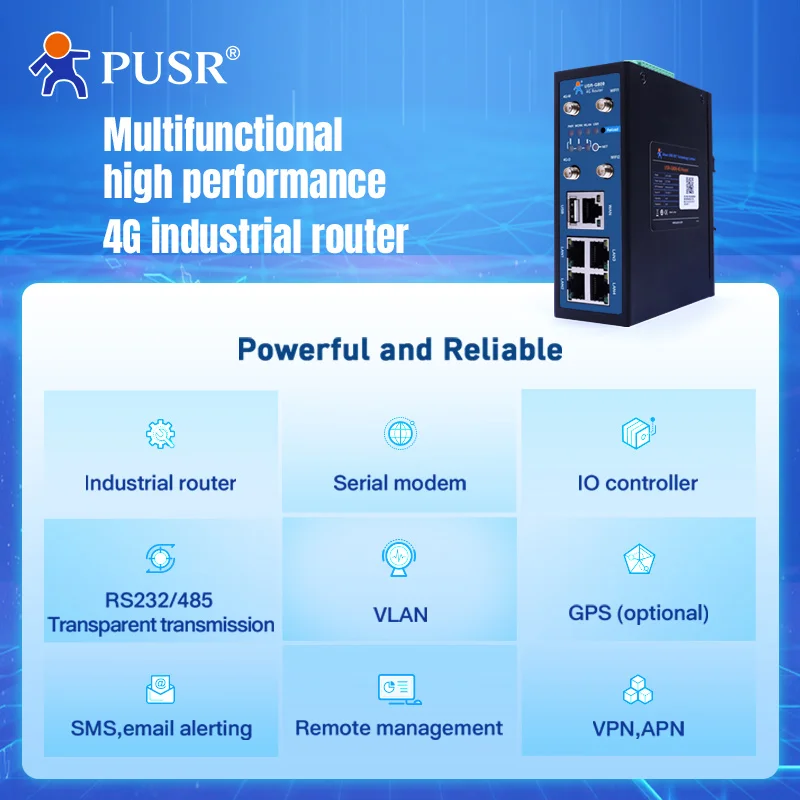 PUSR EMEA & APAC-enrutador VPN móvil Industrial, enrutador inalámbrico 4G LTE, USR-G809-E