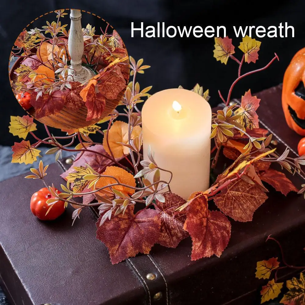 Fall Candle Harvest Day Maple Leaves Wreath Wreath Diameter Holder Small Holder Farmhouse Pillar Wreath Candle Q2R1