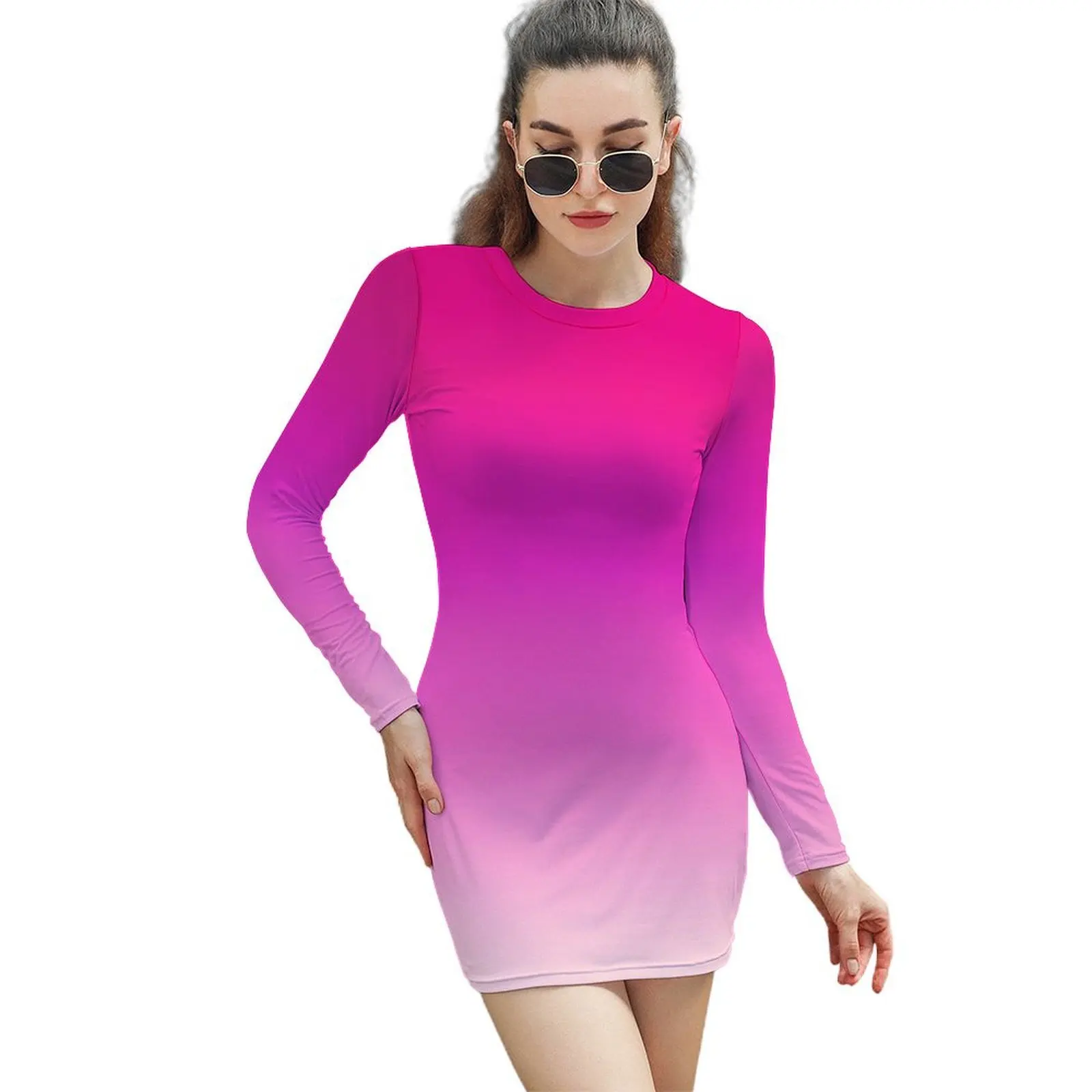 

Think Pink Ombre Gradient Tie Dye Long-Sleeved Sheath Dress prom dress 2024 summer dresses for women 2024 dresses for womens