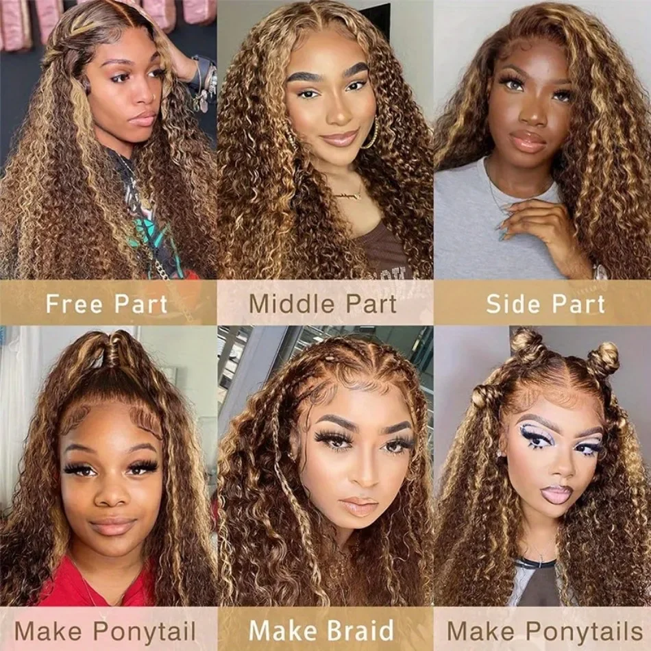 427 mettre en évidence Ombre perruque cheveux humains 13X6 Hd dentelle frontale perruques miel blond 360 pleine perruque de dentelle vague profonde perruques de cheveux humains 30 32 pouces