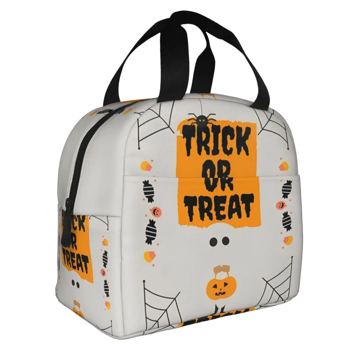 TRICK OR TREAT Cute Halloween Pumpkin Insulated Lunch Bags Cooler Bag Lunch Container Tote Lunch Box Girl Boy Office Outdoor