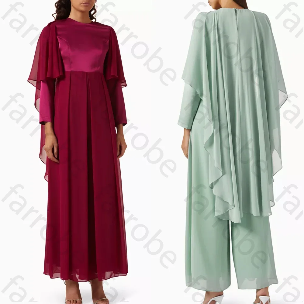 

Customized Sexy Elegant Cape Jumpsuit in Satin A-Line Evening Dresses Formal Exquisite High Quality Prom Party Gowns for Women