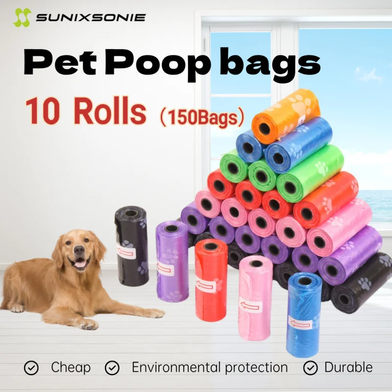 10 Rolls Biodegradable Pet Dog Poop Bags with Printing Outdoor Cleaning Poop Bag Pets Supplies for Dog Garbage Bag