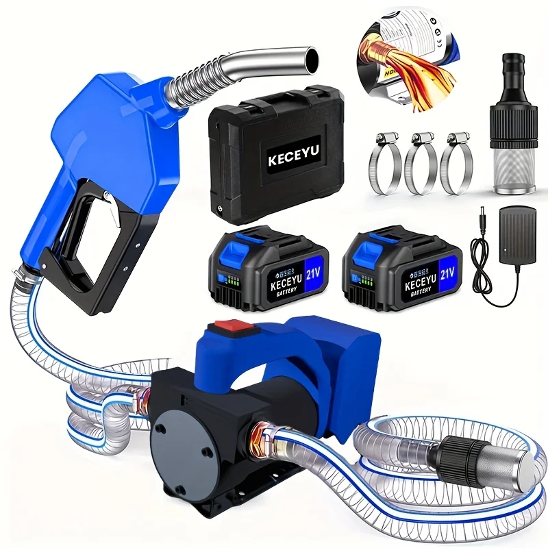 Battery-powered Rechargeable Fuel Transfer Pump, 21V DC Diesel Transfer Pump Kit (including 2 4.0Ah Batteries), 12 Gallon/minute