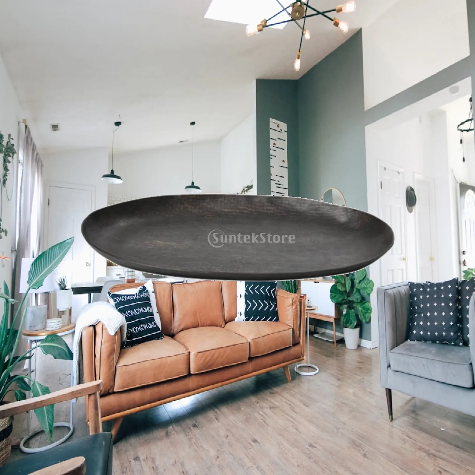 Hammered Metal Tray Irregular Oval Decorative Tray Platter Sculptural Low-Silhouette for Tabletop Styling, Coffee Table