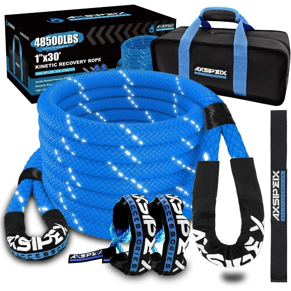 

1"×30ft Kinetic Recovery Rope (48,500lbs) Heavy Duty Offroad Recovery Rope with 2 Soft Shackles 1/2" x 22" Offroad Recovery Kit