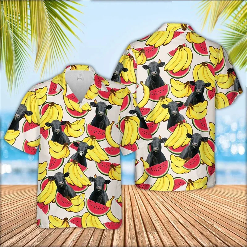 Fruit Tropics Charolais Cow Hawaiian Shirts Fashion Cow Graphs Beach Shirt Men And Women Street Short Sleeve Kid Funny Shirts