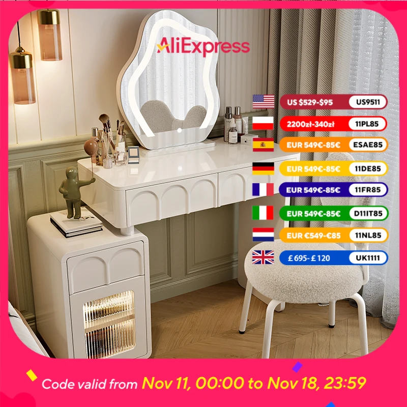

Women Storage Organizer Vanity Table Wood Drawers Makeup Nordic Girls Dressers Space Saving Tocador Con Espejo Furniture Home
