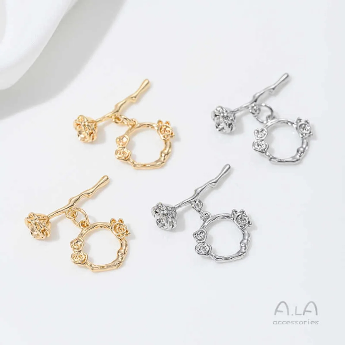 Brass 14K Gold Plated Rose Wreath Branch OT Toggle Clasp DIY Necklace Jewelry End Connector Accessories