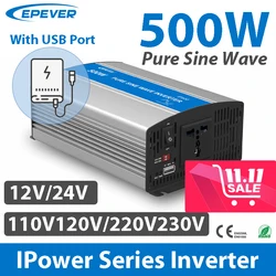 EPEVER 500W Pure Sine Wave Inverter 12V 24V Input 110V120V/220V230V Output IP500 IPower Series 50/60Hz With USB Port