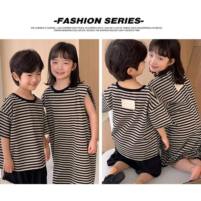 Father and Son Baby T Shirt Family Fashion Tee Shirt Mother and Daughter Girl Sleevless Dress Korean Parent-child Clothes 2024