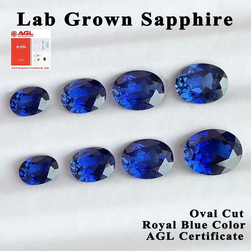

Lab Grown Sapphire Oval Cut Royal Blue Color DIY Jewelry Making Ring Necklace Main Materials Selectable AGL Certificate