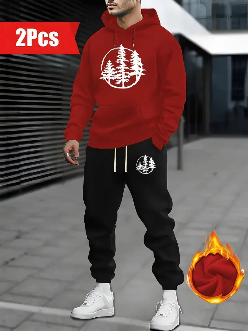 

The 2025 autumn new 3D tree print comfortable and casual men's outdoor sports sweatshirt and sweatpants set