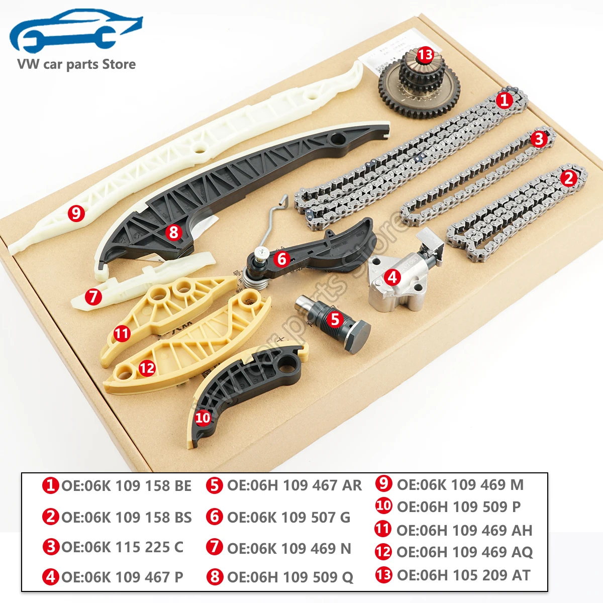 FAW 13Pcs EA888 Gen2 1.8T / 2.0T Engine Timing Chain Tensioner Guide Kit for VW Golf MK7 Polo AUDI A3 A4 06H109469AD 06H109507N