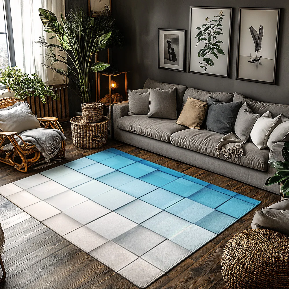 

Tuniu Gradient Blue Gray Geometric Rug Mat for Living Room Bedroom Kitchen Floor Covering