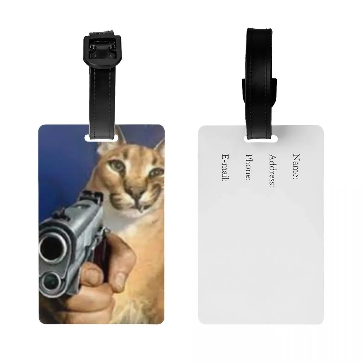 Custom Big Floppa Gangsta Cat Luggage Tag With Name Card Privacy Cover ID Label for Travel Bag Suitcase