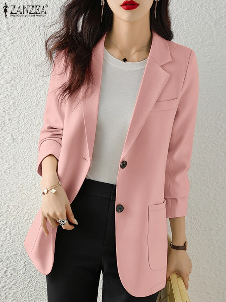 ZANZEA 2024 Elegant Long Sleeve Solid Office Outwears Autumn Women Solid OL Work Blazer Suits Thin Coats Stylish Woman Jackets