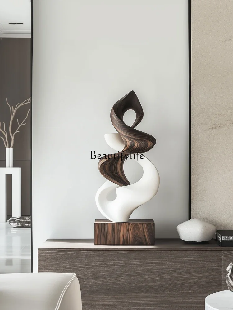 Abstract solid wood sculpture ornaments Hotel porch ornaments Contrasting wood carving artworks