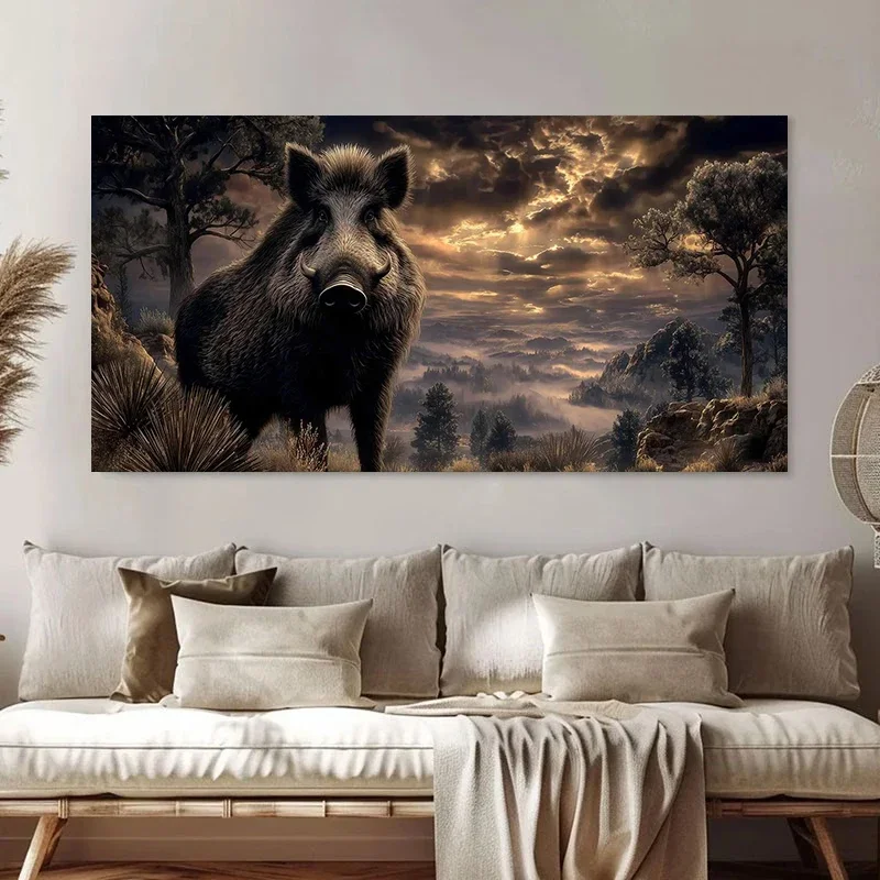 Multiple sizes 1pc frameless  Large size Canvas Painting,Wild Boar Patrols The Forest Under A Cloudy Sky Poster and Prints Canva
