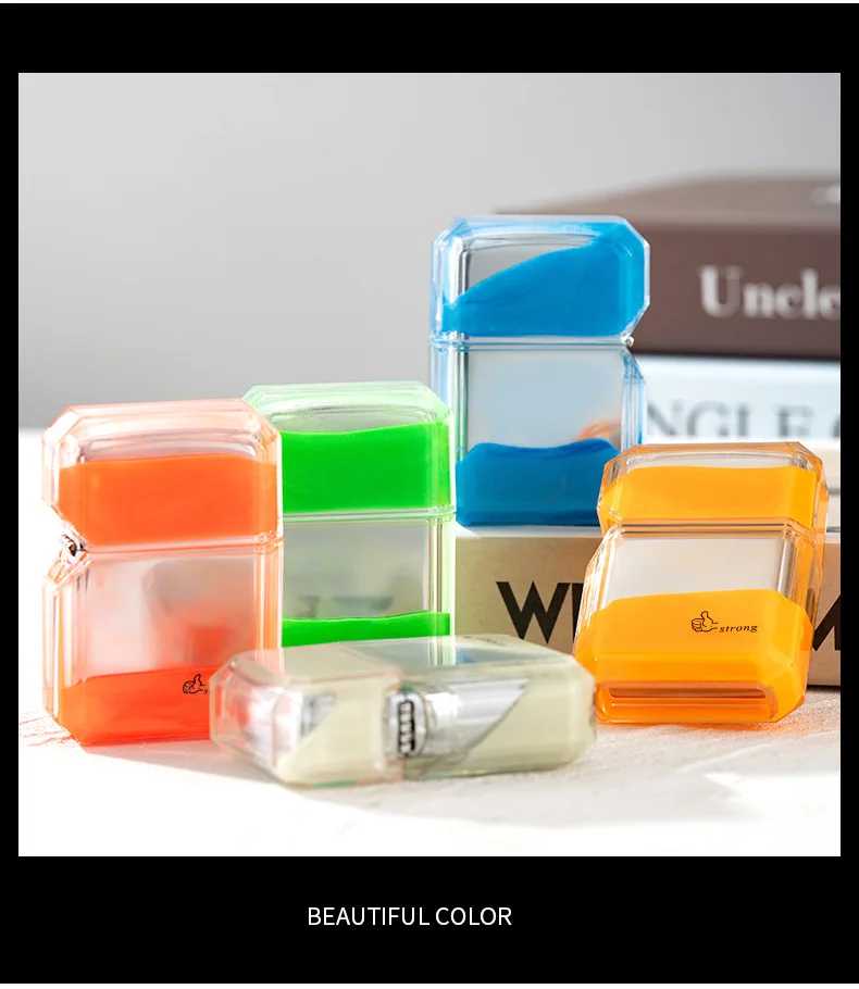Luminous quicksand fluorescent gas lighter windproof creative transparent shell cigarette accessories give boyfriend trendy gift