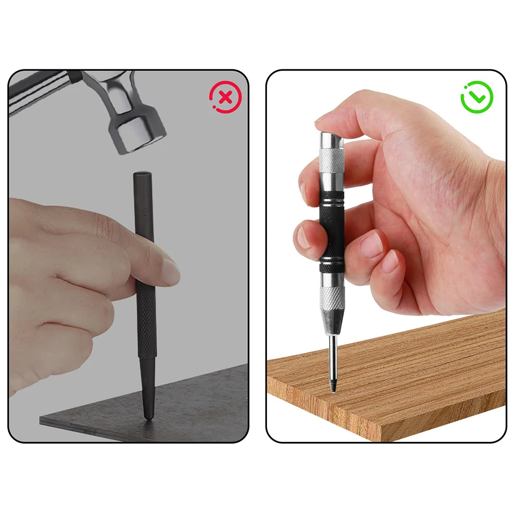 Automatic Centre Punch Set of 2 with Adjustable Spring Tension for Precision Marking on Metal Wood Glass and Plastic