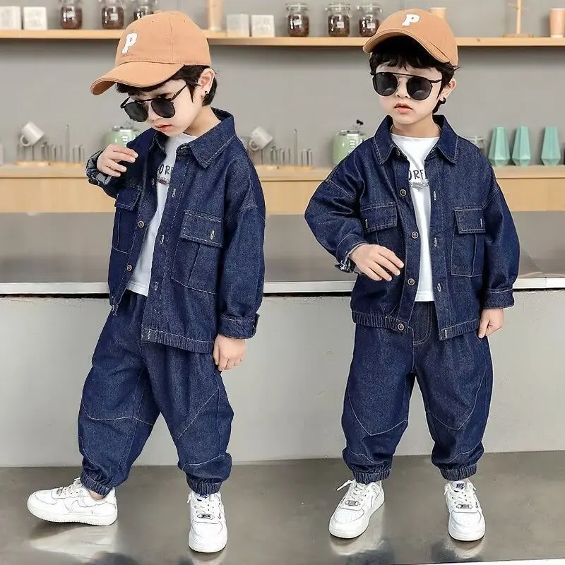 Autumn Spring Baby Set Boys Denim Jacket +pants 2 Pcs Set Kids Jjeans Suit for Children Full  2-12 Yrs