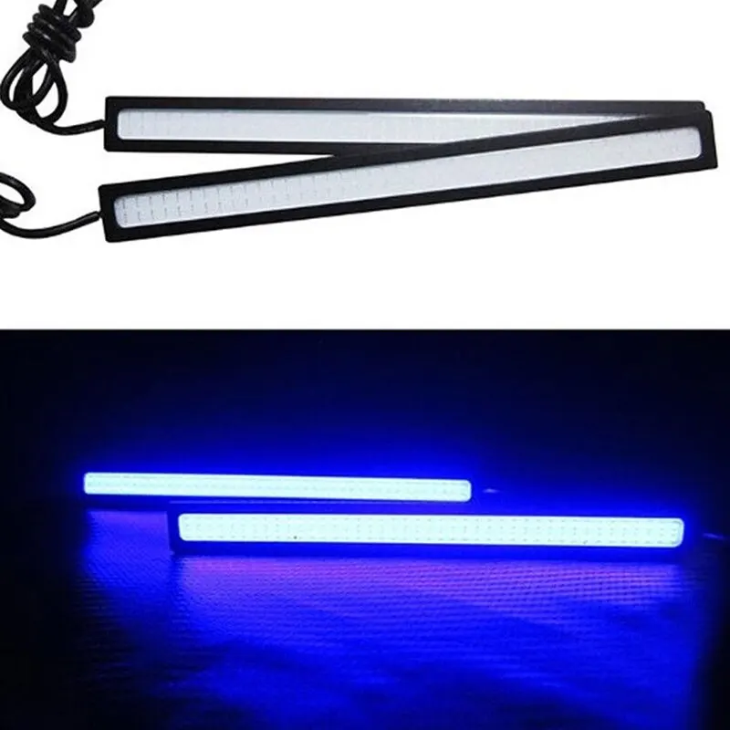 Luces LED COB impermeables para coche, lámpara de conducción antiniebla DRL, azul, 12V, 17cm, 1 unidad