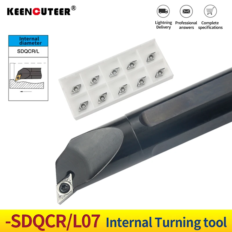 1pc S12M-SDQCR07 S16Q-SDQCR07 S20R-SDQCR07 Internal Turning Tool Holder DCMT Carbide Inserts Lathe Bar CNC Cutting Tools Set