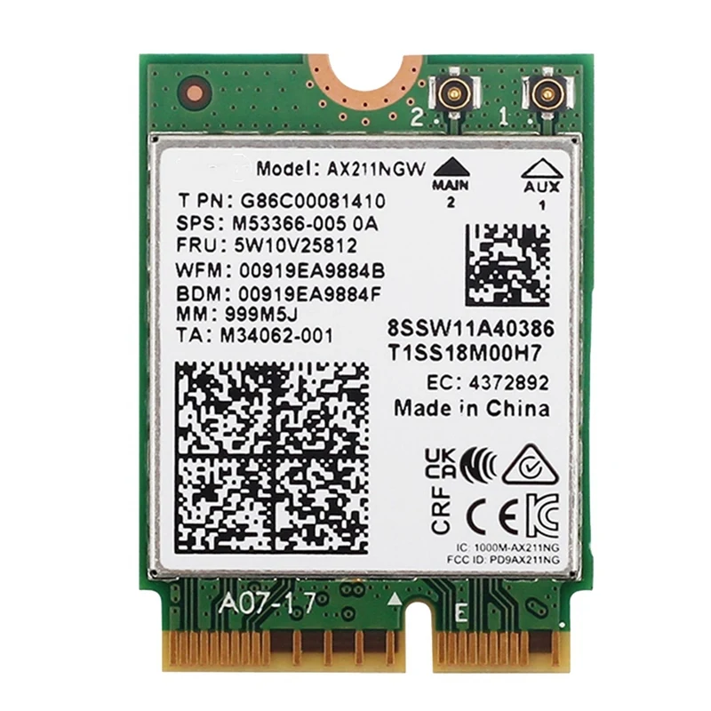 محول بطاقة شبكة لاسلكية ، AX211NGW ، واي فاي 6E ، M.2 مفتاح E ، CNVio2 ، ثنائي النطاق Ghz ، 5 جيجا هرتز ، 802.11Ac ، بلوتوث