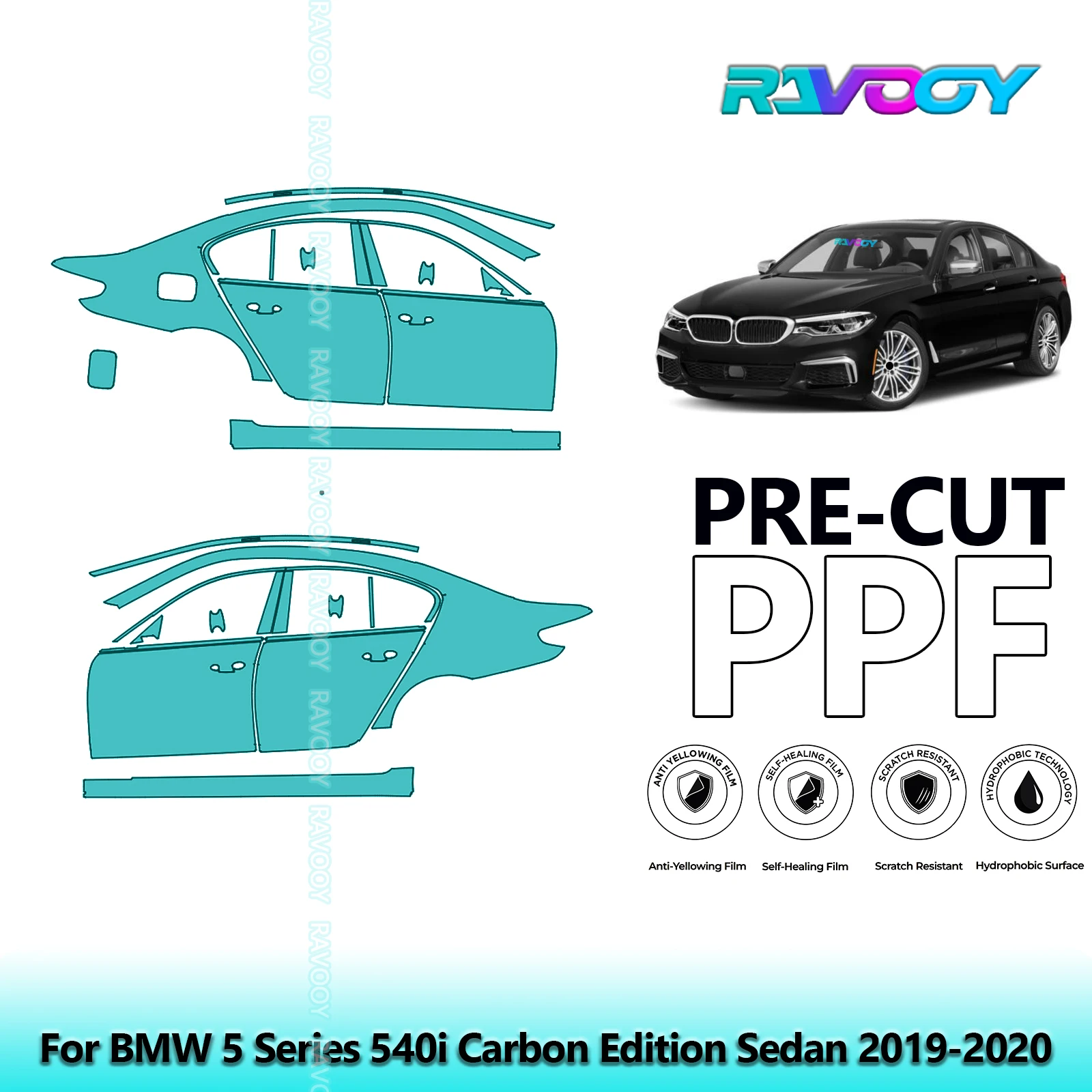 

For BMW 5 Series 540i Carbon Edition Sedan 2019-2020 8.5mil Pre-Cut PPF Door & A/B Pillar Kit TPU Paint Protection Film Set