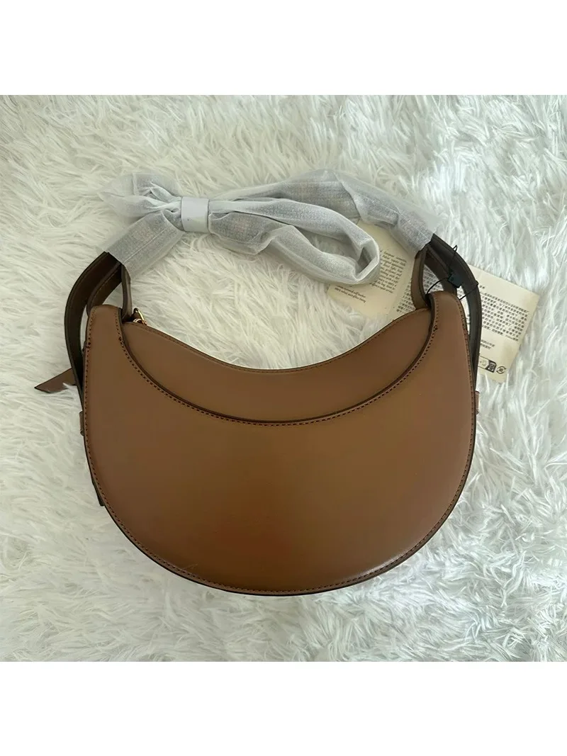 حقيبة كتف نسائية من الجلد الطبيعي على الموضة الفرنسية الرائعة لعام 2026 ، حقيبة هلال ، حقيبة كتف بسحاب للإغلاق بتصميم متخصص #6