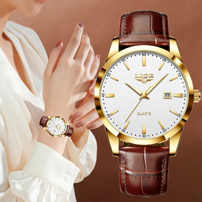 LIGE Simple Dial Quartz Woman Watch Retro Elegant Fashion Luxury Classic Leather Casual Sport Waterproof Luminous Ladies Watches