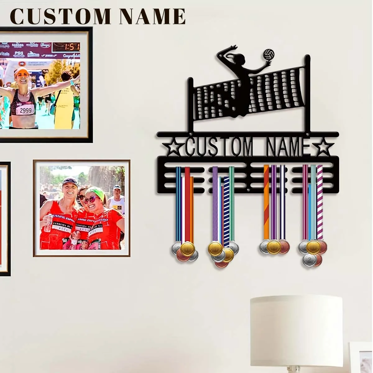 1pc Custom Volleyball Metal Medal Hanger Holder,Personalized Football Number Display Rack for Sports Awards,Home Decor Gift