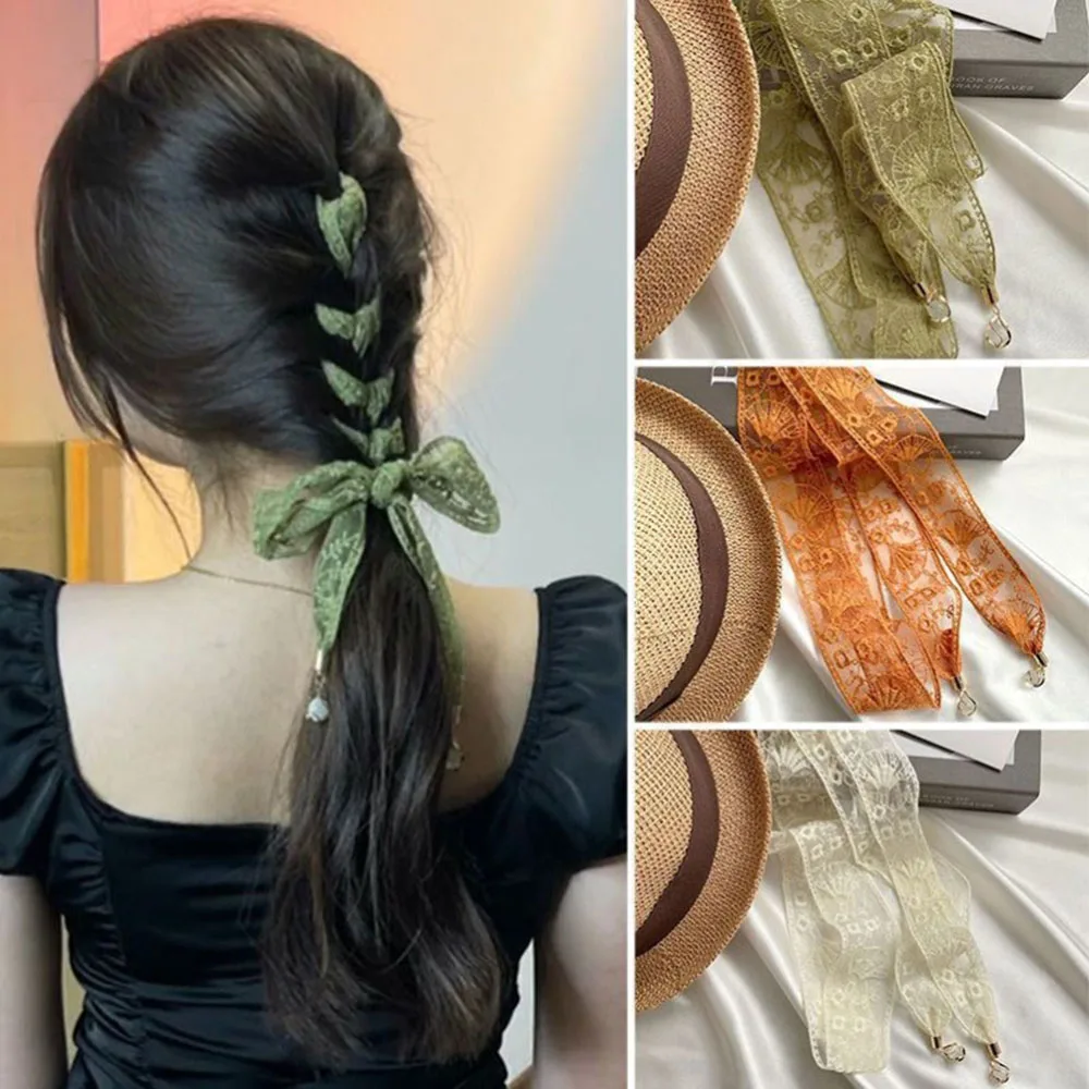 New Lace Ribbon Hair Scarf Braids Headband Hair Accessories loral Embroidered Bag Long Neck Scarves Ribbon Sun Hat Lace Trim F